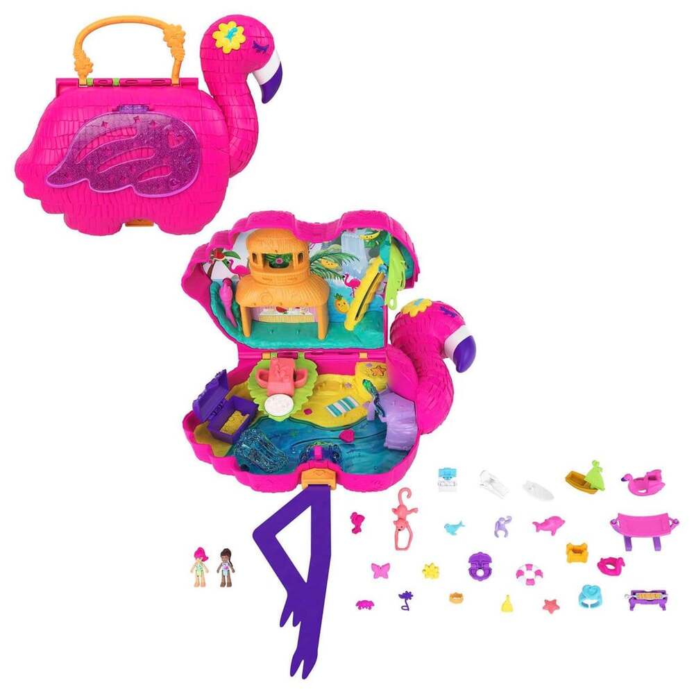 Polly Pocket Flamingo Party Large Compact Playset pre owned